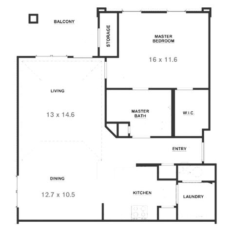 Image of the dimensions of 1 bedroom handicap apartment - Apartments in Lafayette LA - Lafayette Gardens Apartments